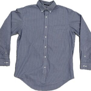 Lands End Men’s No Iron Supima Pinpoint Checkered Button Up Dress Shirt Neck 16